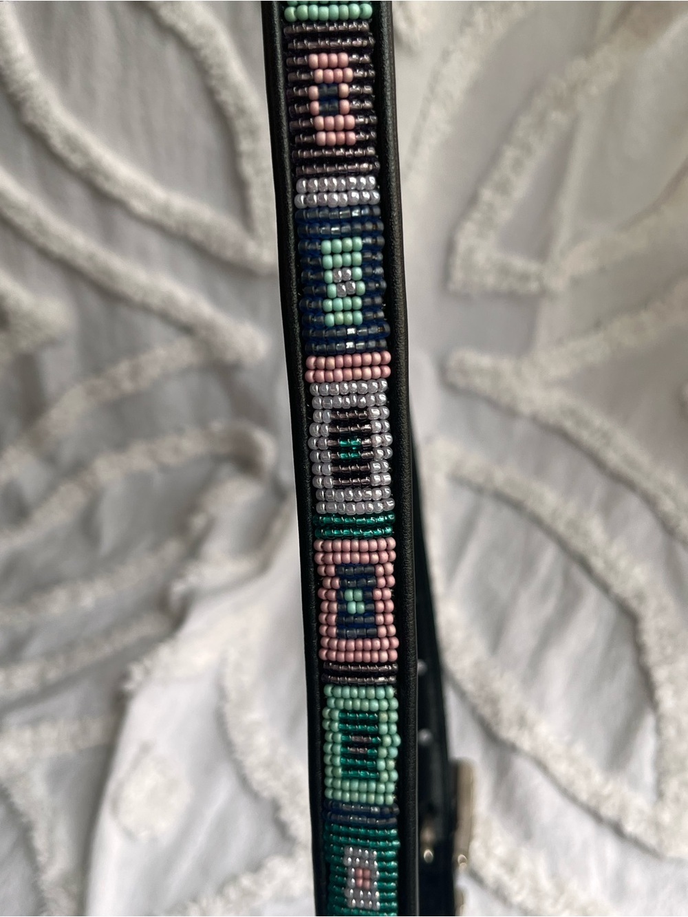 Vintage Brighton Beaded Leather Belt in Pink, Mint & Navy